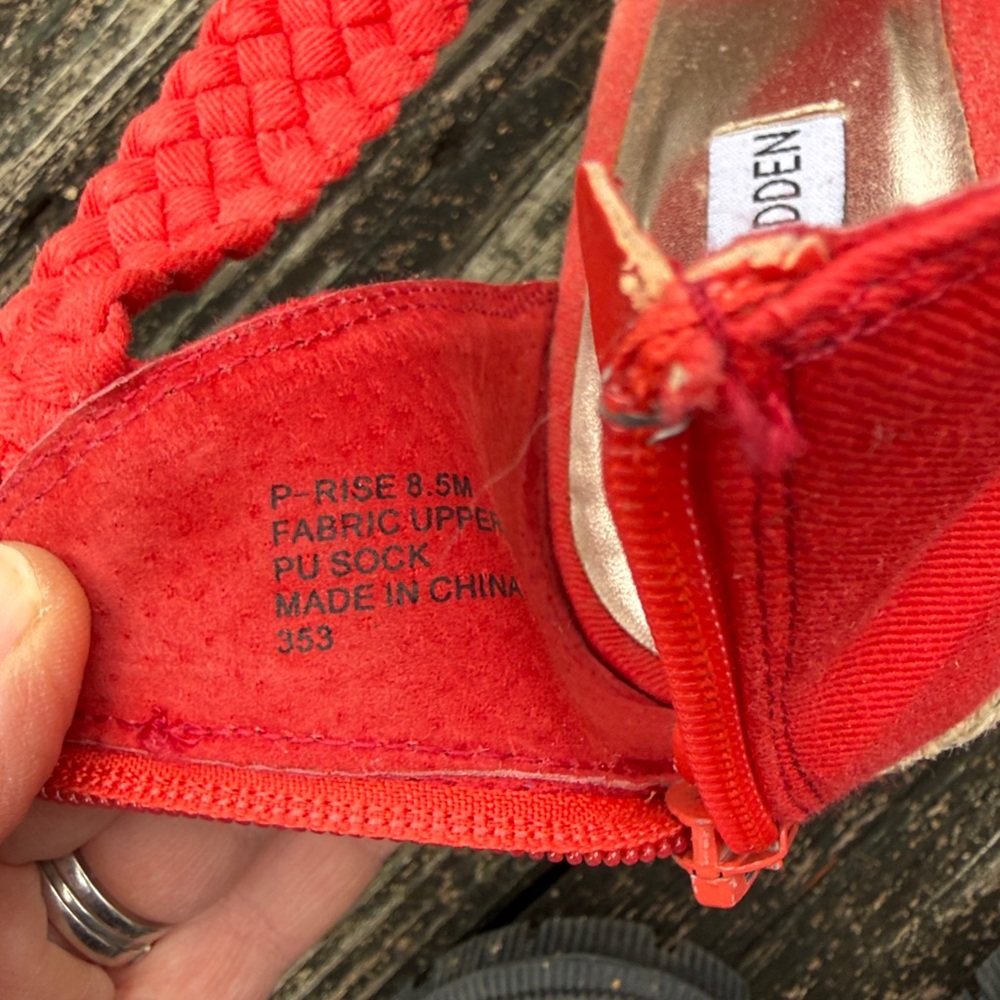 Steve Madden Red Braided T-Strap Heels - Picture 9 of 13